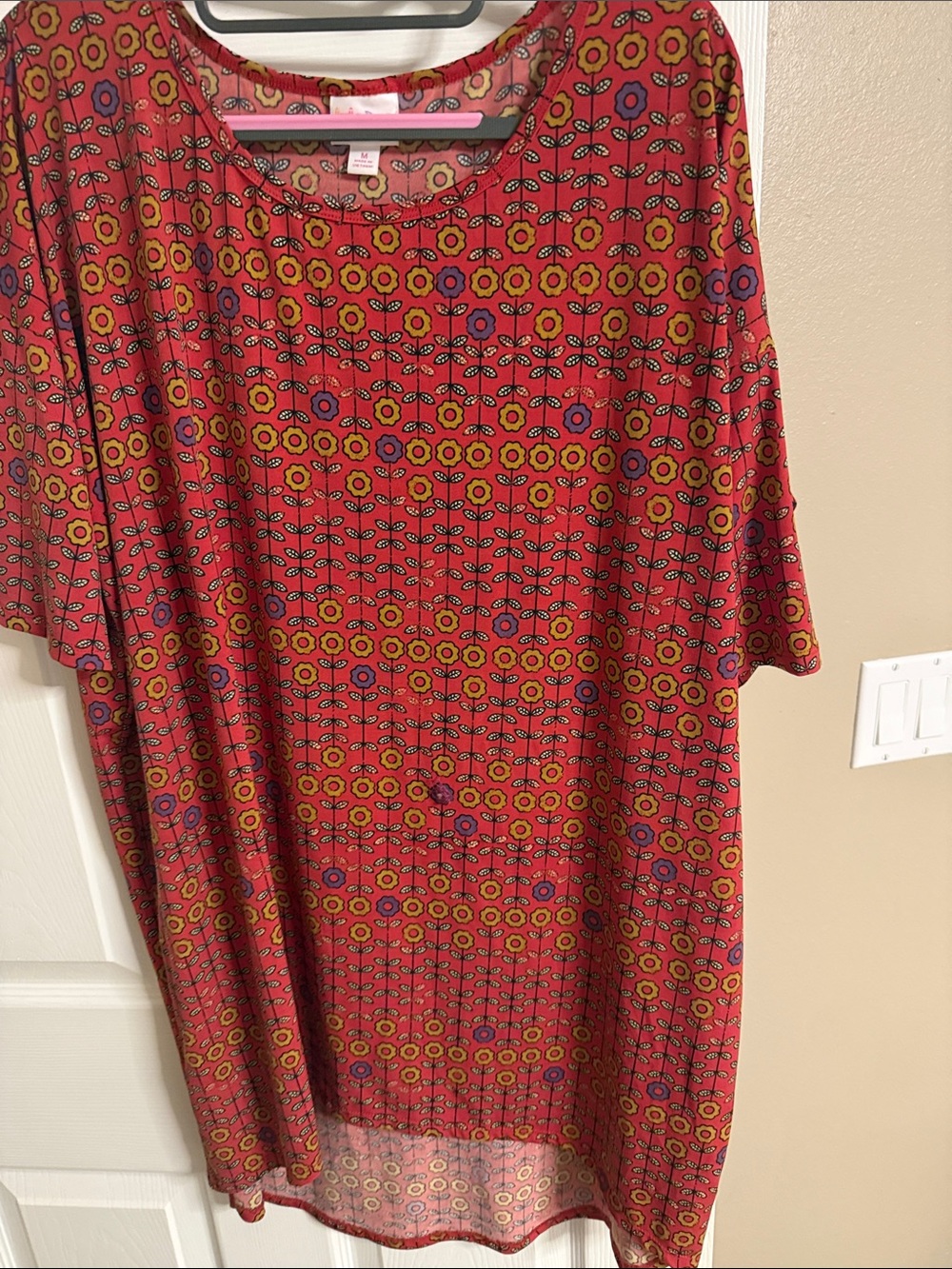 LuLaRoe Red Floral Pattern Knit Tunic